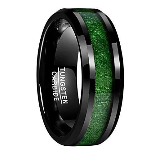 8mm Black Emerald Tungsten Carbide Ring Green Maple Wood Inlay Wedding Band NEW* - Bild 7 von 12