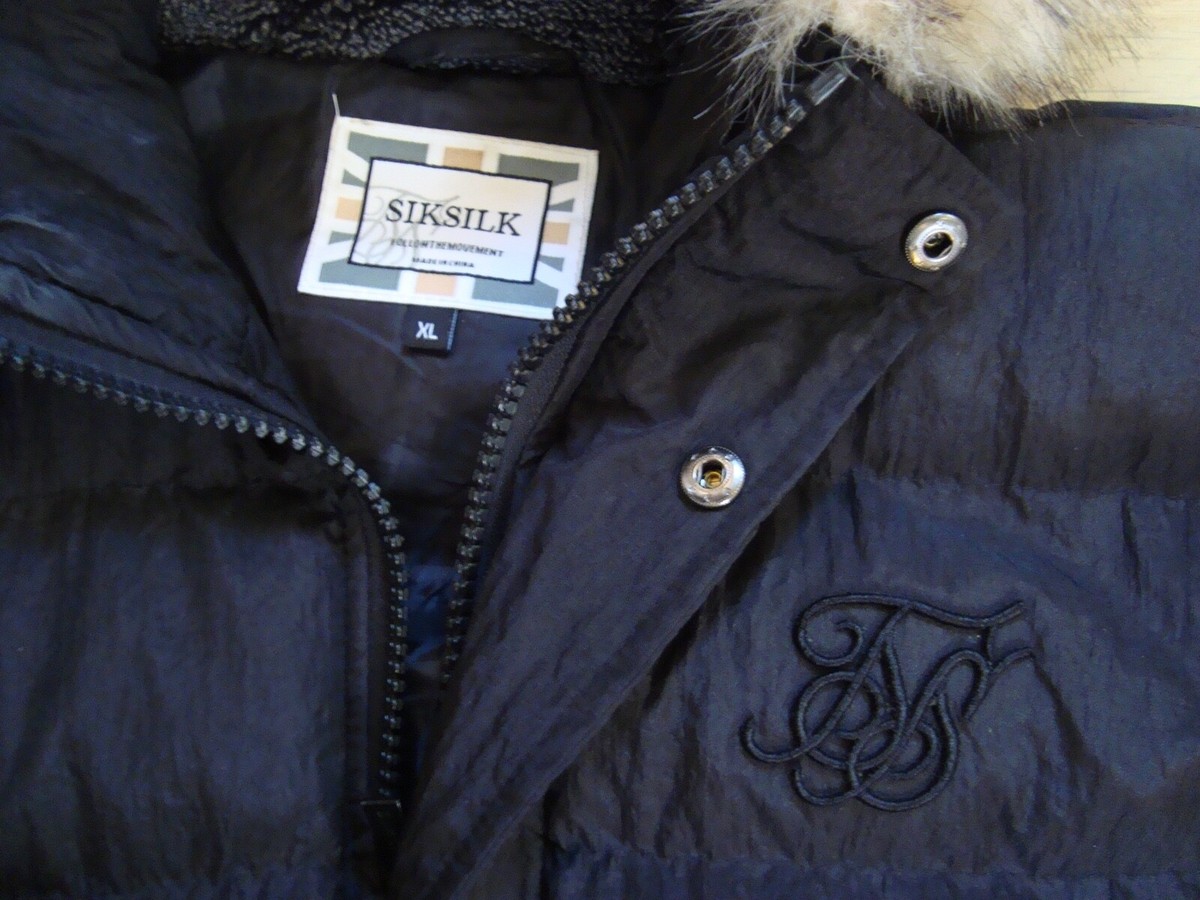 EX COND. MENS XL BLACK SIKSILK PARACHUTE PUFFER JACKET w FAUX FUR LINED HOOD eBay