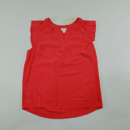 Monteau LA Sleeveless Red Blouse Flutter Cap Sleeves and V-Neck Detail Size S - Picture 3 of 9