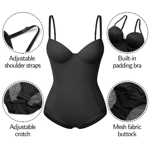 Women Tummy Control Backless Bodysuits Tops Body Shaper with Built-in Bra Corset - Picture 3 of 14