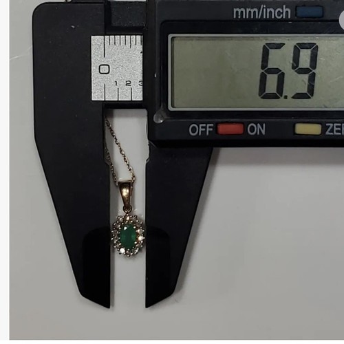 10k Yellow Gold Diamond Emerald Pendant Necklace 20”. - Picture 6 of 10