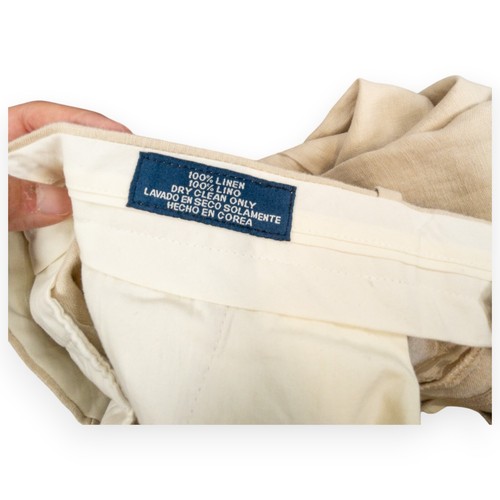 Rochas Paris Men's Vintage Beige Linen Relaxed Cuffed Trousers Size 34x30 - Picture 8 of 9