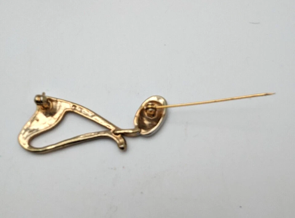 Broche Vintage Midcentury Music Note tono dorado/plateado cristales transparentes 2,25"x1 Foto 4 de 4
