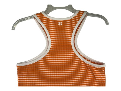 Camisa deportiva ilustrada para mujer talla M naranja blanca a rayas estilo tanque ajuste elástico - Imagen 13 de 15