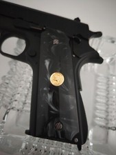 Colt black pearl 1911 grips gold metal medallion Government Commander full size