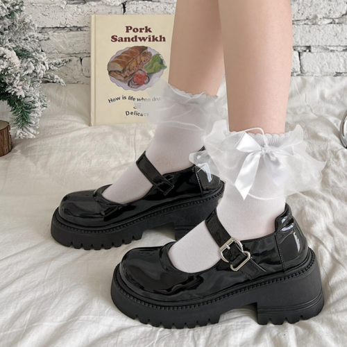 3 Pairs Lace Ruffle Frilly Socks for Women,Lace Ankle Socks with Bow,Cotton - Picture 5 of 12