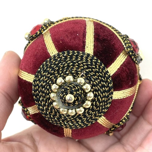 Red Gold Velour Christmas Ornament Trim Bejeweled Egg Lightweight Unbreakable - Picture 4 of 6