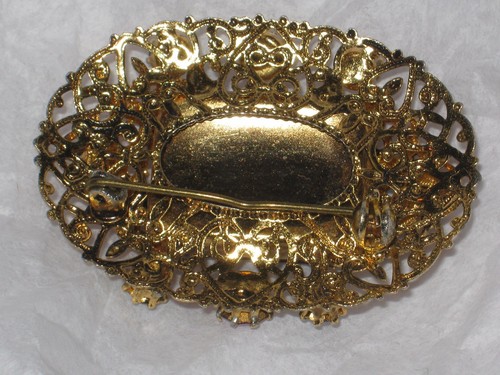 Vintage  GOLDETTE ?   Jewelry RED GREEN  PLUM ,  RHINESTONES,BROOCH PIN - Picture 4 of 6