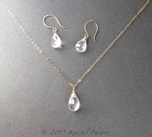 Natural Rose Quartz Necklace in 14k Gold-Filled, rose gold or yellow - Picture 2 of 3
