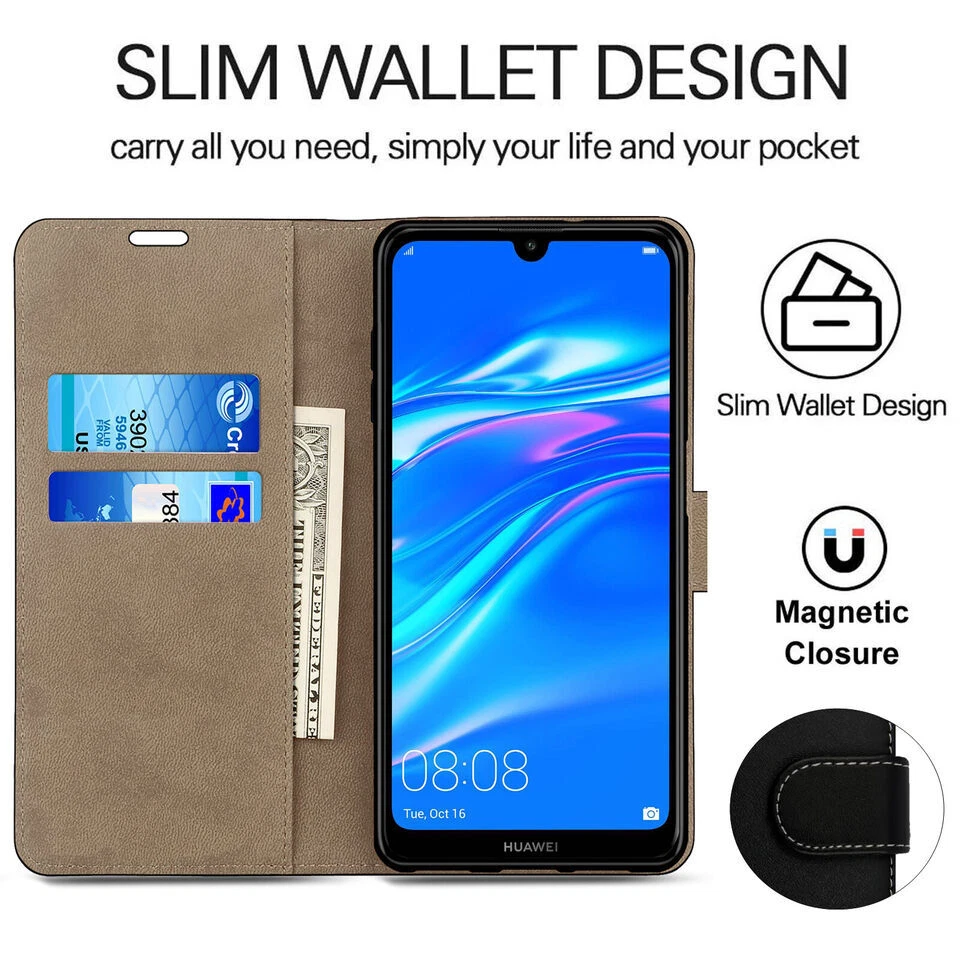 Para Huawei Y9 Y7 Y6 Y5 Y6P Y5P Y3 Cuero Abatible Billetera Estuche Teléfono Cubierta Foto 3 de 4