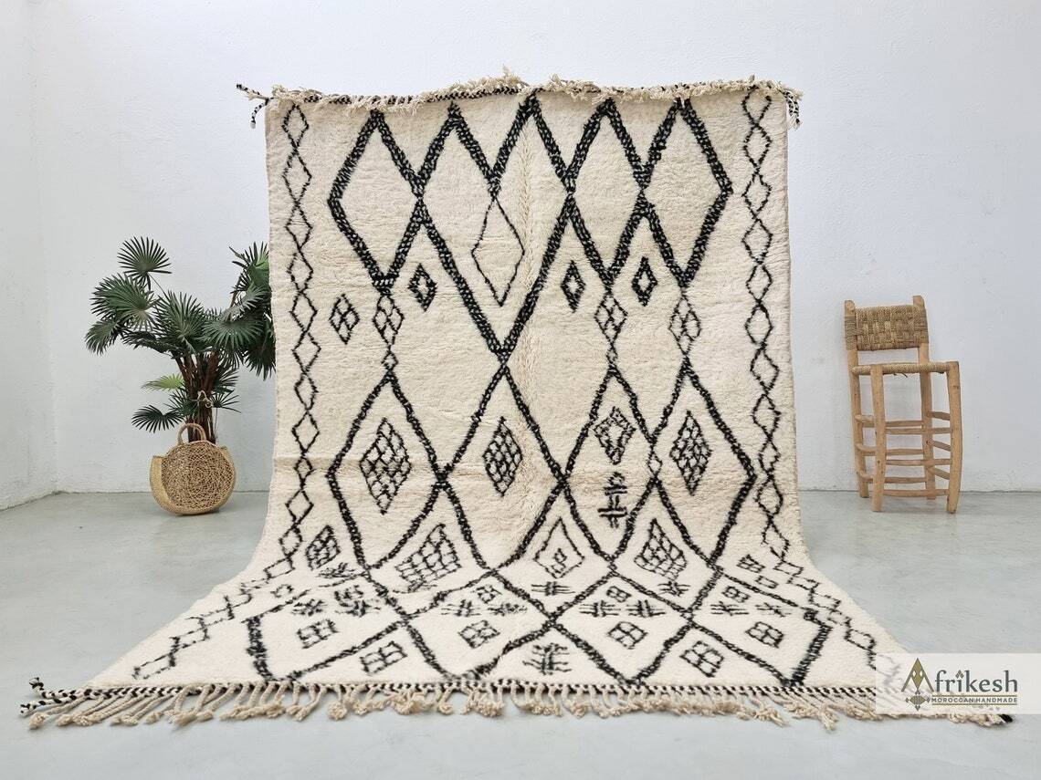 モロッコ絨毯Beni Ourain rug Moroccan Rug Hand Knotted - Beni Ourain Rug - All Wool Berber Rug