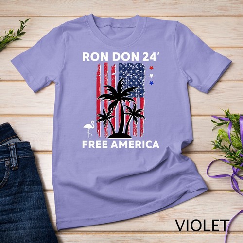 Trump DeSantis 2024 Election American Flag Flamingo Stars Unisex T-shirt - Picture 14 of 15