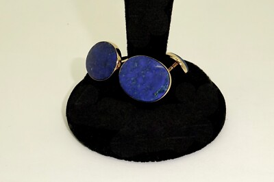 ESTATE DOLAN BULLOCK 14K SOLID GOLD OVAL TOPS LAPIS LAZULI CUFFLINKS,EXCELLENT
