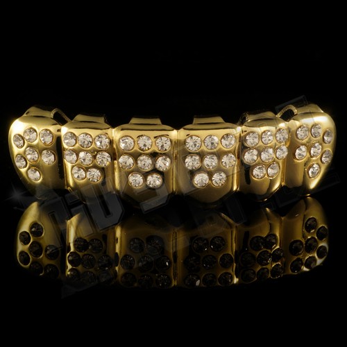 14K Gold Plated Bling Out ICED CZ Teeth GRILLZ New Bottom Tooth Cap Mouth Fronts - Picture 1 of 4