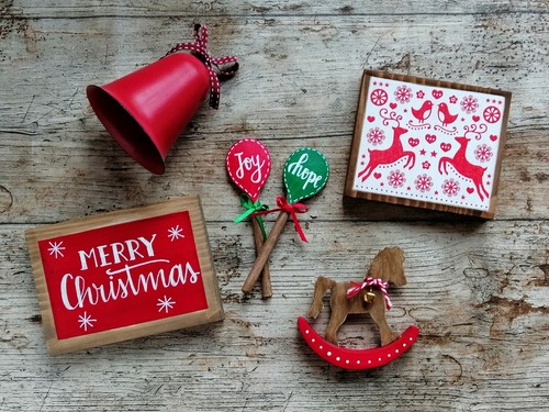 Juego de decoración navideña. Mini carteles navideños de madera. Esperanza y alegría. - Imagen 4 de 14