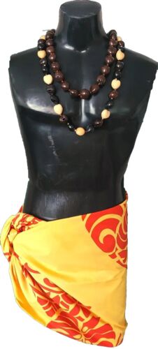 Pareo Polinesio Hawaiano Traje de Baño Cubrir Playa Sarong Lava ~ Rojo Amarillo Ali'i - Imagen 2 de 4