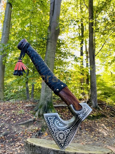Handmade Viking Axe Carbon Steel Blade Rosewood Hunting Camping Outdoor Norse AU - Picture 4 of 7