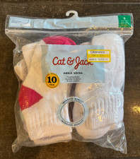 Cat  Jack Kids Socks White Small Shoe Size 5.5-8.5 Ankle Socks Pack of 10 New