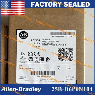 25B-D6P0N104 New Allen-Bradley 25B D6P0N104  525 2.2kW 3Hp AC Drive 25BD6P0N104