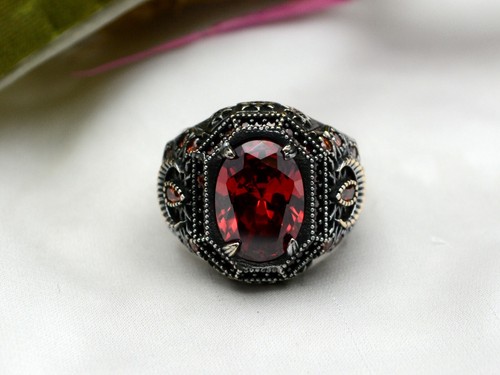 Granat Ring Herren 925 Sterling Silber Türkischer Schmuck Größe 7-14 - Bild 4 von 8