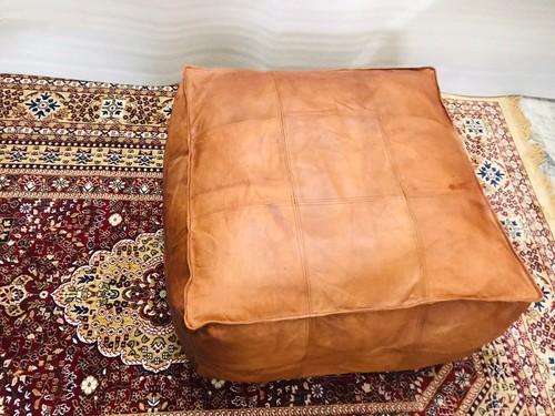Ottoman Leather Moroccan Footstool Pouf Pouffe Boho Unstuffed Brown New Genuine - Picture 17 of 24