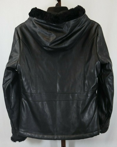 Outbrook Girls Black Faux Leather Hooded Plush Lined Winter Jacket Size M 10-12 - Picture 2 of 4