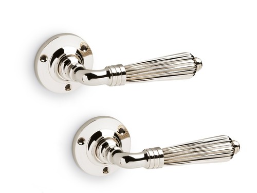 Manijas de puerta con muelles estilo regencia de níquel pulido vintage caña rosa palanca - Imagen 1 de 2