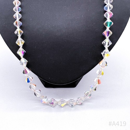 Vintage Cristallo Collana Con 835 Argento Chiusura, Iridescente Aurora Borealis - Foto 12 di 17