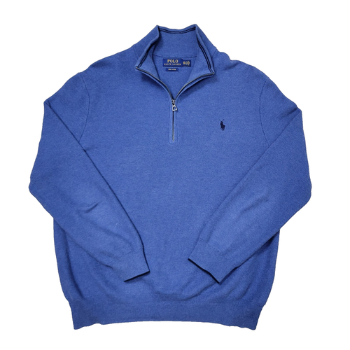 Polo Ralph Lauren Pima Baumwolle Herren 2XL Blau Pony Viertel Reißverschluss Stretch Strick - Bild 2 von 7