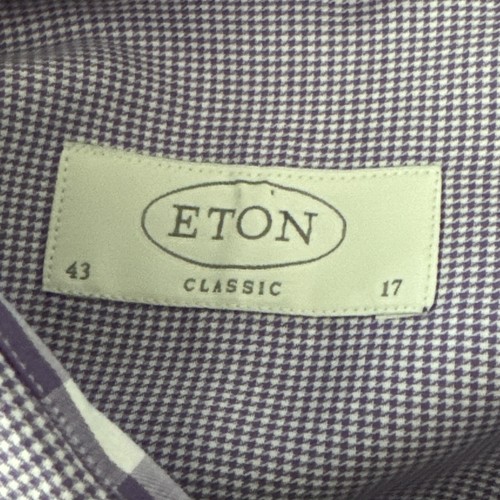 Eton Mens 43 17 Purple Mini Check Button Up Long Sleeve Dress Shirt Flip Cuff - Picture 8 of 9