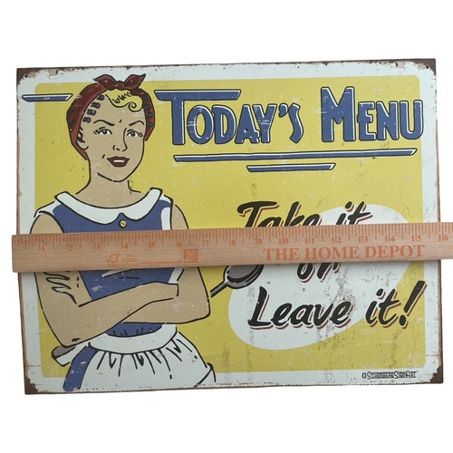 TODAYS MENU TAKE OR LEAVE IT Funny Sign Tin Vintage Garage Bar Decor Old Rustic - Picture 2 of 5