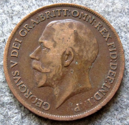 GREAT BRITAIN GEORGE V 1917 ONE PENNY, SEATED BRITANNIA Bronze km# 810 - Picture 6 of 6