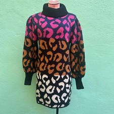 Farm Rio Mixed Leopards Sweater Dress Long Sleeve Cocktail Party Casual Women XS