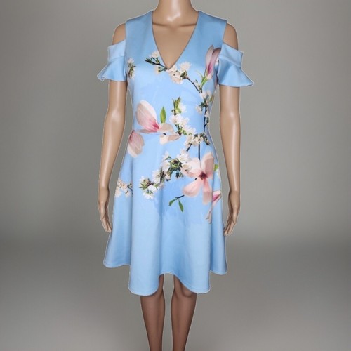 Neu ohne Etikett Ted Baker Effrae Harmony schulterfreies blaues Blumenkleid Größe TB 0 oder US 2 - Bild 6 von 18