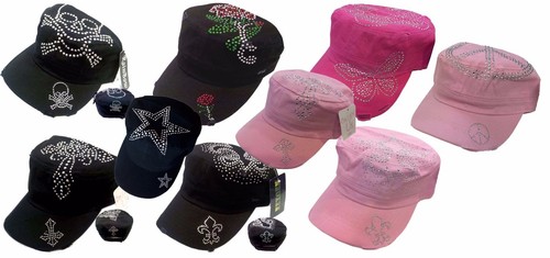 Rhinestone  Bling Fashion Women Military Cadet Castro Cap Hat  - Picture 1 of 8