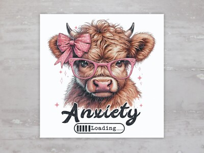 Anxiety Loading Highland Cow Fabric Panel Square Quilt Sewing Quilt Block A71