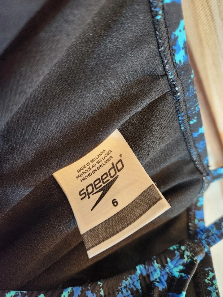 Traje de baño Speedo para mujer azul negro estampado animal geométrico una pieza talla 6 Foto 3 de 4