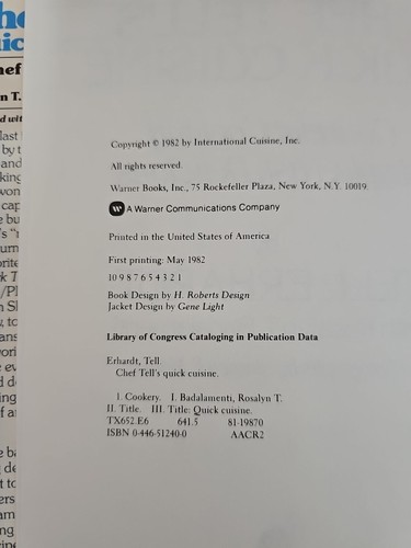 Chef Tell's Quick Cuisine Signed 1st Edition- Plus Brochures 1982 Tell Erhardt - Picture 8 of 8