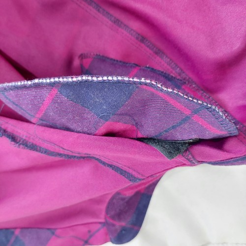 Tan Jay Vintage Flannel Bomber Shacket Fuschia Purple plaid Large button front - Picture 12 of 12