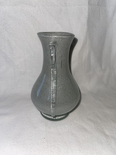 Vintage Handmade White Silver Glass Vase With Handles - Picture 3 of 11