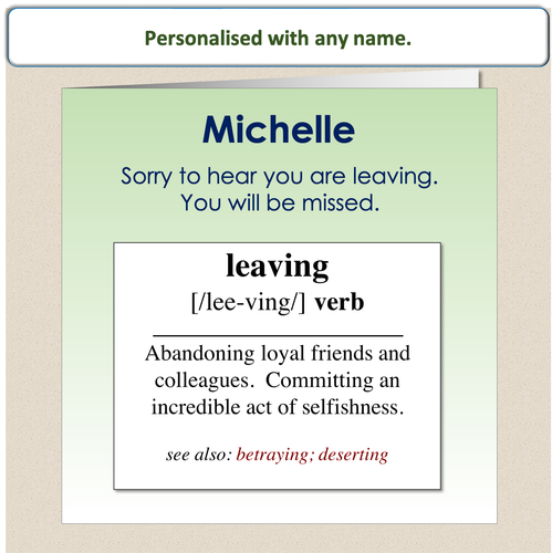 Sorry You Are Leaving Karte You're New Job Viel Glück Wir vermissen dich DEFINITION - Bild 1 von 6