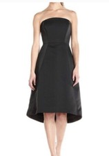 Halston Heritage Sz 6 Strapless Minimal Modern LBD Hi-lo Hem Formal Prom Dress