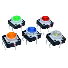 5PCS 12X12X7.3 Tactile Push Button Switch Momentary Tact LED 5 Color