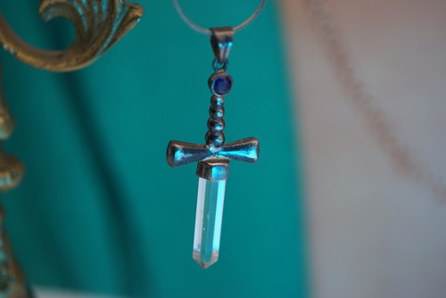 Vintage Sterling Silver 925 Pendant Necklace Cross Amethyst Crystal/Glass 13.66g - Picture 10 of 13