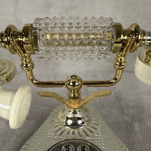 Vintage Hollywood Regency Style French Crystal & Brass Gold Tone Victorian Phone - Picture 3 of 13