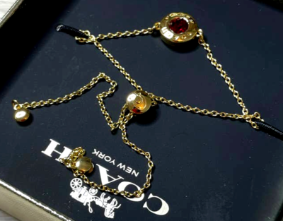 COACH Open Circle Stone Stud SLIDER BRACELET Red Gold Brass
