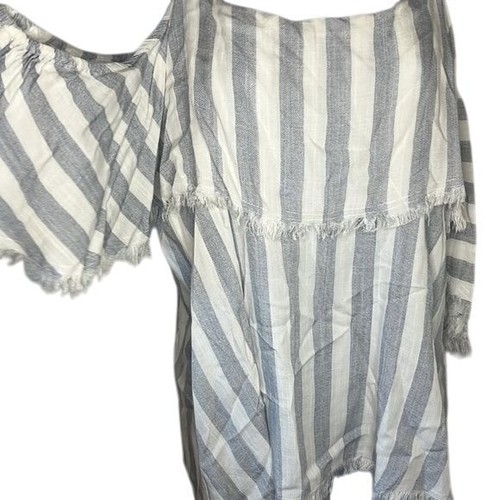 Umgee Lightweight Striped spaghetti strap off shoulder Blue White Blouse Small - Picture 2 of 6