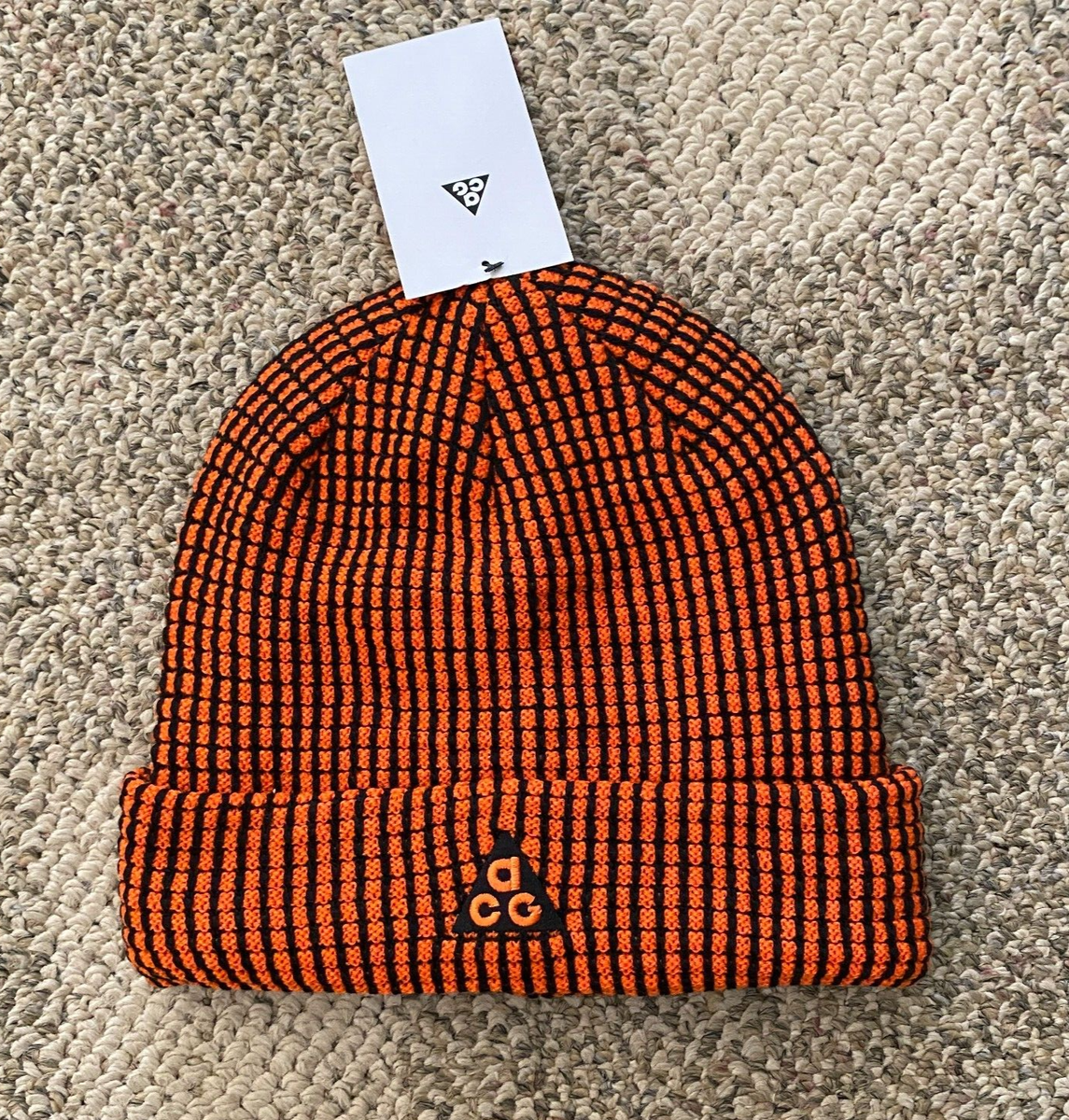 Nike ACG Hat Beanie Knit Cuffed Black Orange DV3350-010 Big Kids