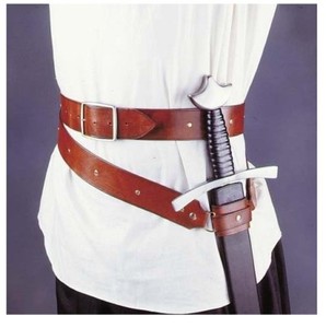 Medieval Double Wrap Leather Sword Belt in Black for Costume and Re-enactment