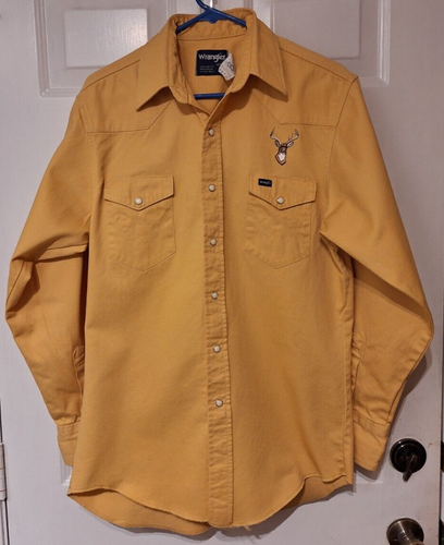 Camisa De Colección Wrangler Western Big Buck Para Hombres Oro Amarillo Denim Snap X-Long 15.5-34 M - Imagen 2 de 7